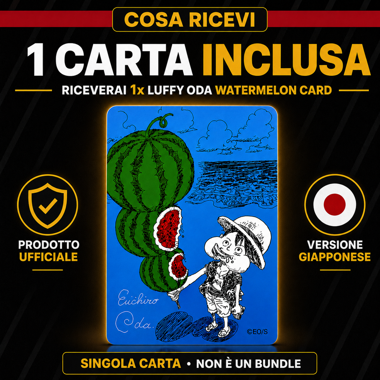 PREORDINE – One Piece Luffy ODA Watermelon Card Natsucomi 2026 Meta Kira JP – Firma Stampata