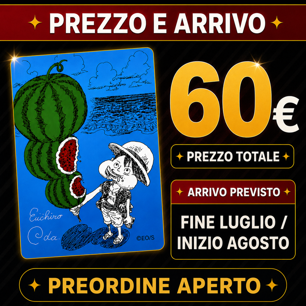 PREORDINE – One Piece Luffy ODA Watermelon Card Natsucomi 2026 Meta Kira JP – Firma Stampata