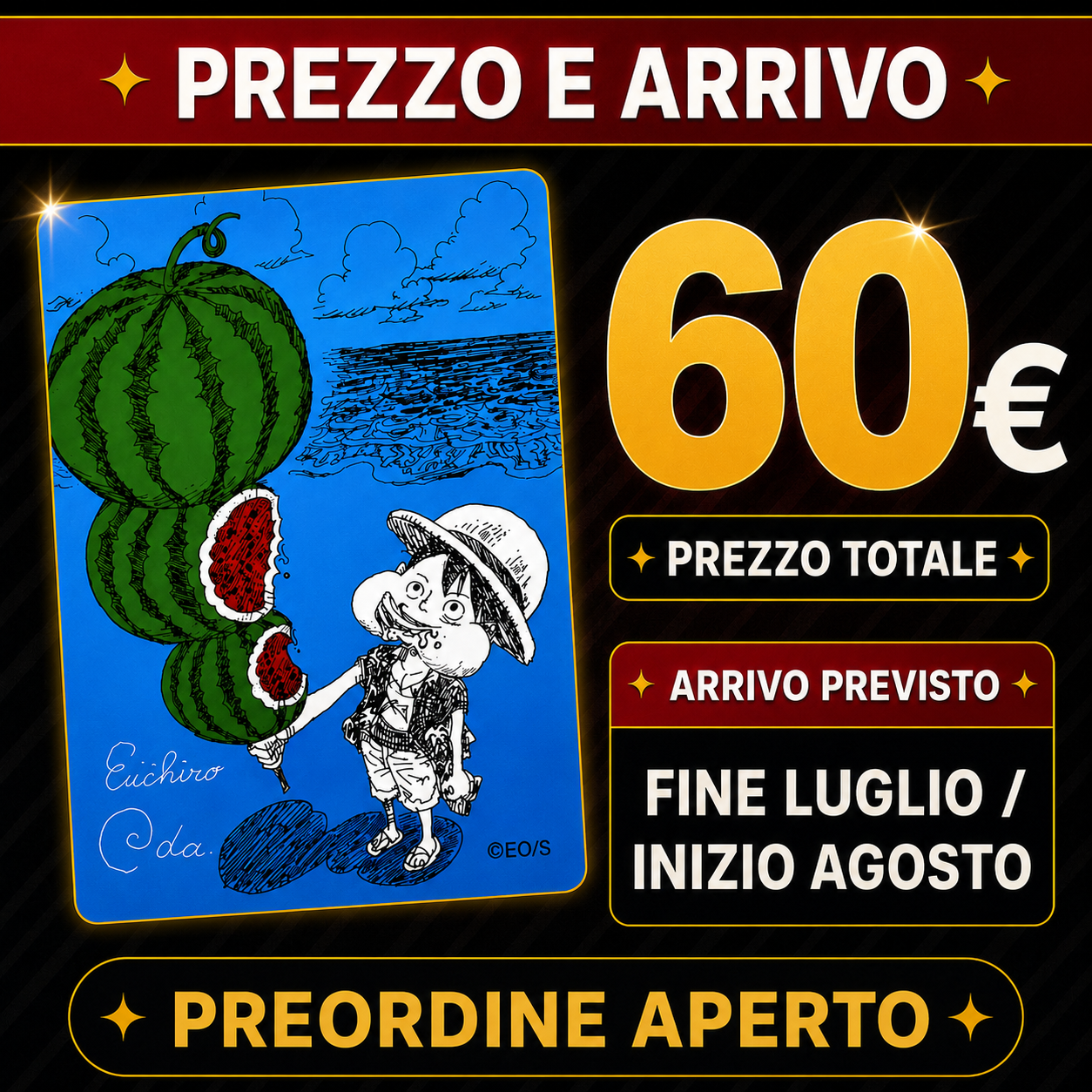 PREORDINE – One Piece Luffy ODA Watermelon Card Natsucomi 2026 Meta Kira JP – Firma Stampata