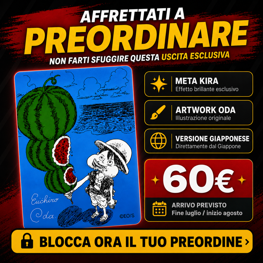 PREORDINE – One Piece Luffy ODA Watermelon Card Natsucomi 2026 Meta Kira JP – Firma Stampata